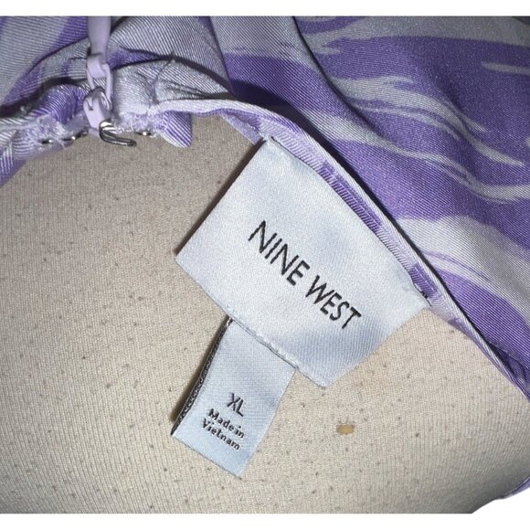 Nine West Womens XL Purple & White Zebra Print Pleated Midi Dress With Waist Tie - Picture 5 of 11